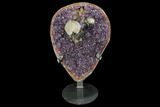 Amethyst Geode With Calcite on Metal Stand - Uruguay #107708-1